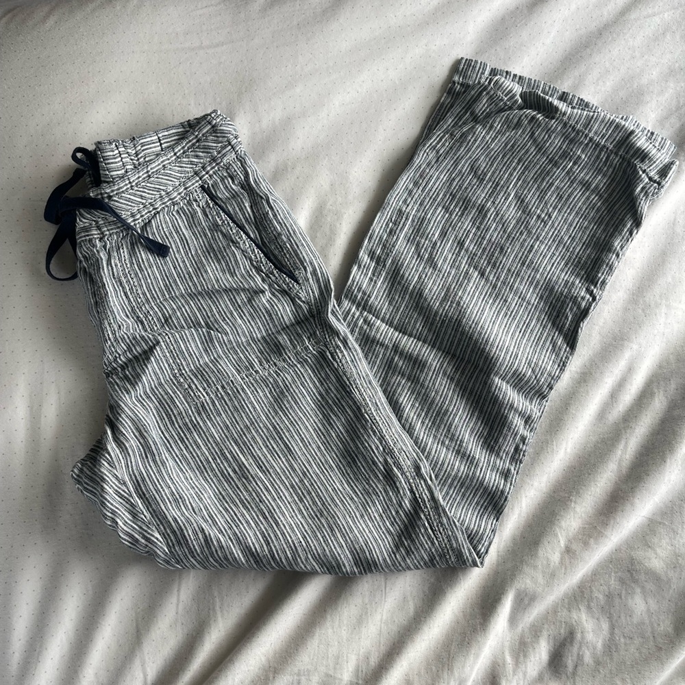 100% linen blue & white striped lounge/beach pants